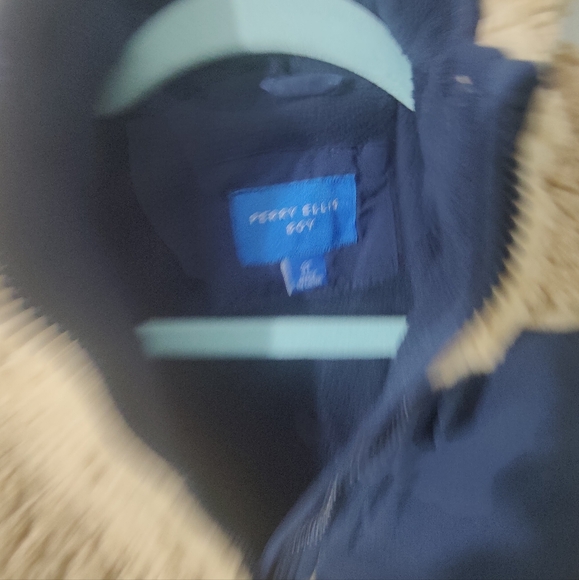 New! Boy Perry Ellis Supersoft & Comfy Winter Sherpa Full Zip Tan And Blue 3T - Picture 4 of 6